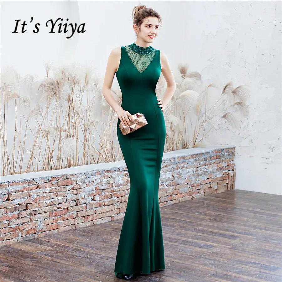 

Beading Evening Dress It's Yiiya DX274 Mermaid Illusion O-Neck Robe De Soiree Floor-Length Sleeveless Evening Gown 2020