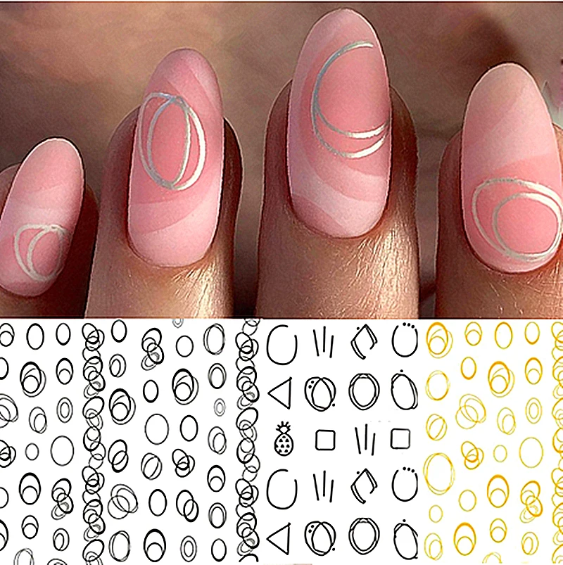 Стикеры 3D на ногти Nail Art Наклейки геометрический цветочный Черный Тисненый Золотой Серебряный Алфавит узоры клейкий трансферный наклейки для ногтей