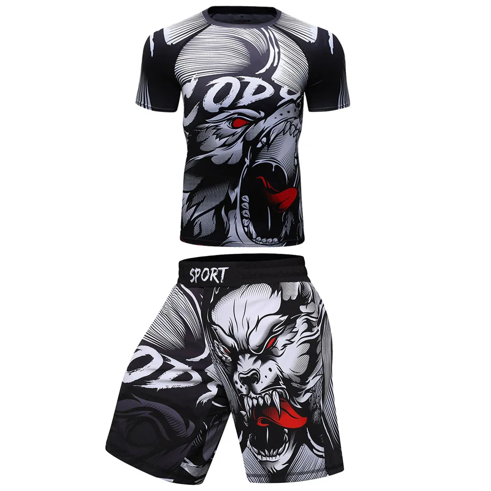 Футболки MMA BJJ GI Rashguard + Шорты Муай Тай одежда для тренировок костюм бокса