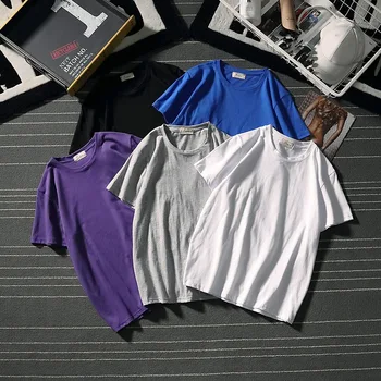 

ZHIJING Summer New Style Solid Color Loose-Fit Korean-style mian se MEN'S Coat Short sleeved clothes men t shirt