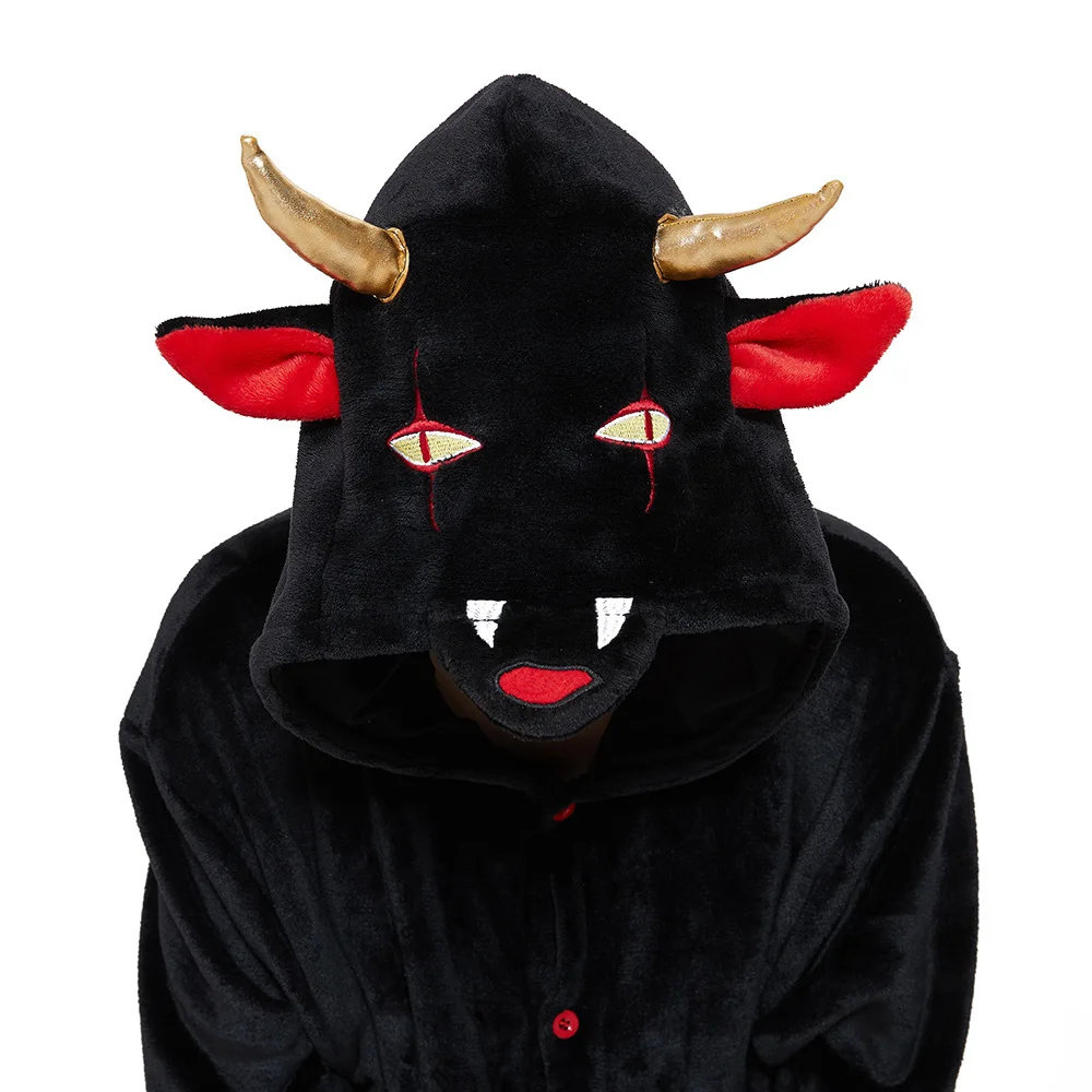 Adults Kigurumi Devil Onesies Pajama Flannel Winter Pyjamas Sleepwear Homewear Plus Size