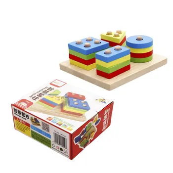 

Montessori Wooden Four-Column Set Block Geometric Intelligence Board Children'S Educational Set Column Shape Early Education Toy