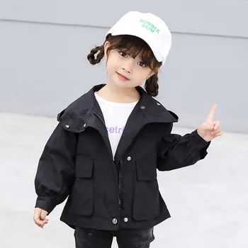 

2020 Girls Jackets Autumn Spring Kids Girl Hooded Coat Flower Embroidery Children Outerwear Clothing for Little Girl Outfits