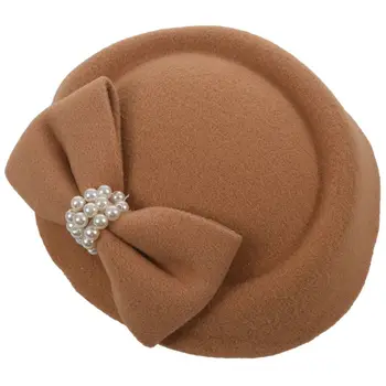 

Bow Small Hat Stewardess Hat Hair Clip, Camel