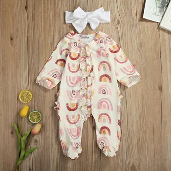 

Cute Newborn Baby Romper Clothes Cartoon Rainbow Print Jumpsuit Toddler Infant Girls Boys Cotton Long Sleeve One Piece Costumes
