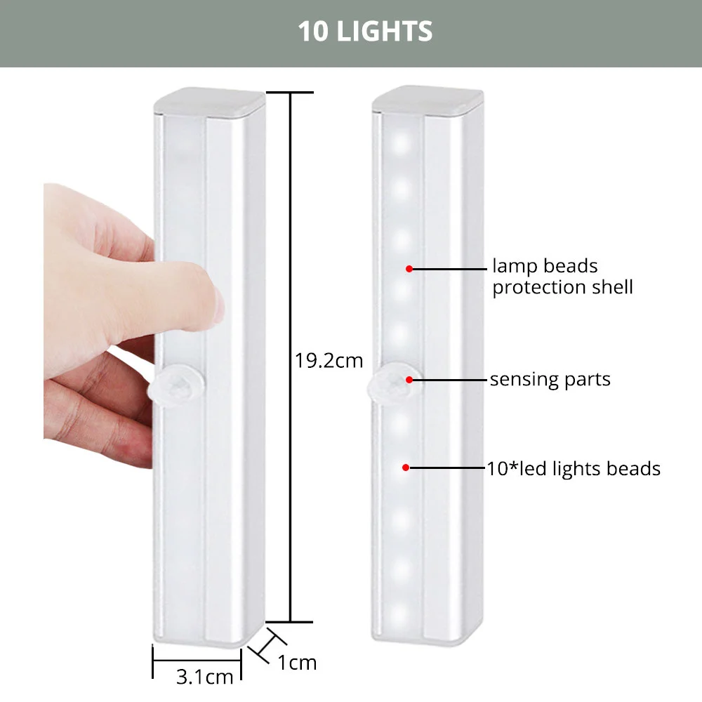 6/10LED PIR Motion Sensor Lamp Cupboard Wardrobe Bed Lamp Under Cabinet Night Light Smart Light Perception For Closet Stairs Led