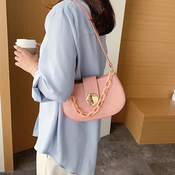 

Fashion bags for women 2020 crocodile half round solid chain women's Shoulder Messenger Bag purses and handbags sac femme