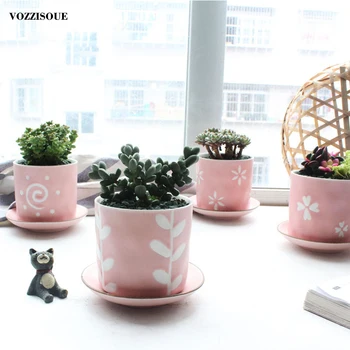 

Cute Planter Flowerpot with Tray Indoor Succulent Plants Plant Pot for Succulents Ceramic Small Bonsai Pot Suculentas Doniczka