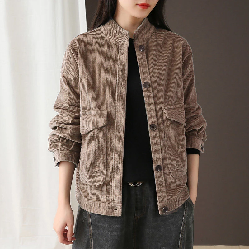 astounding New Arrival 2019 Autumn Women Single Breasted Jackets 100% Cotton Corduroy Double Pocket Vintage Ca