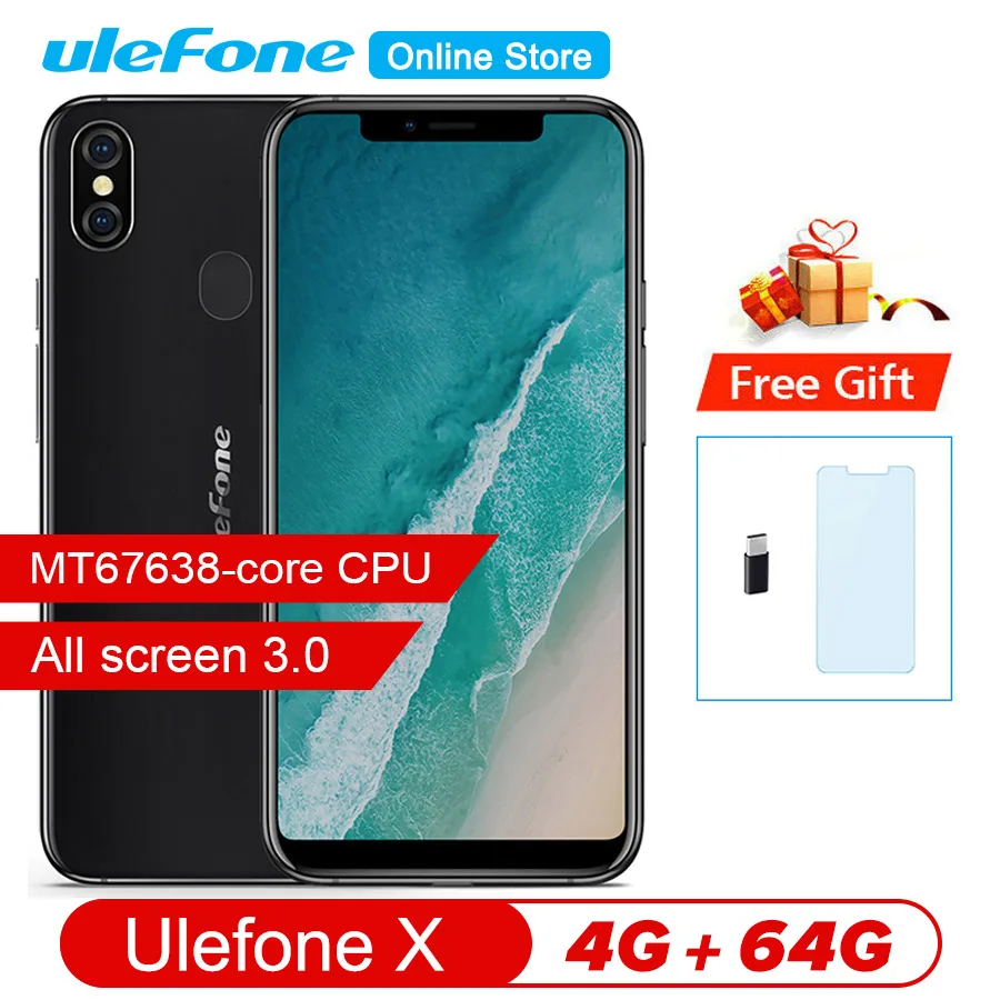 

Ulefone X Face ID 5.85"HD MT6763 Octa Core Android 8.1 4GB RAM 64GB ROM 16MP 3300mAh Dual Rear Cam Wireless Charge Mobile Phone