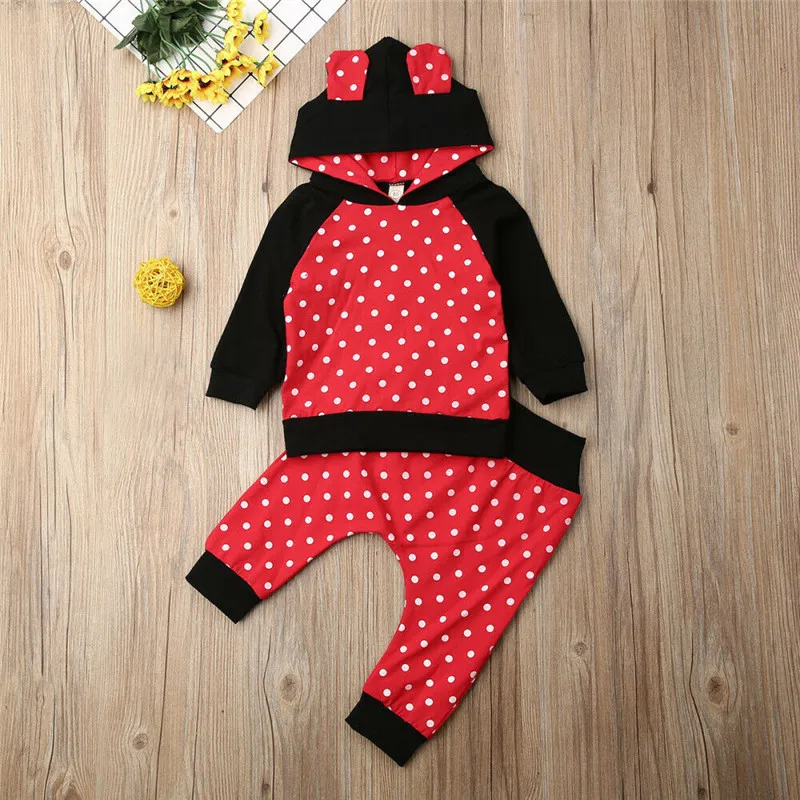  Pudcoco Newborn Set Baby Girl Boy Winter Clothes Mouse Cartoon Dot Hooded Tops Pants Leggings Kid H