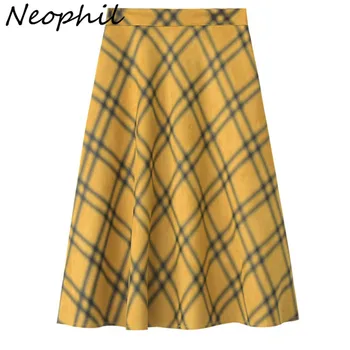 

Neophil 2020 Winter Women Plaid Suede Midi Skirt High Waist Vintage England Style Ladies A Line Flare Skirt Saia Femininas S1926