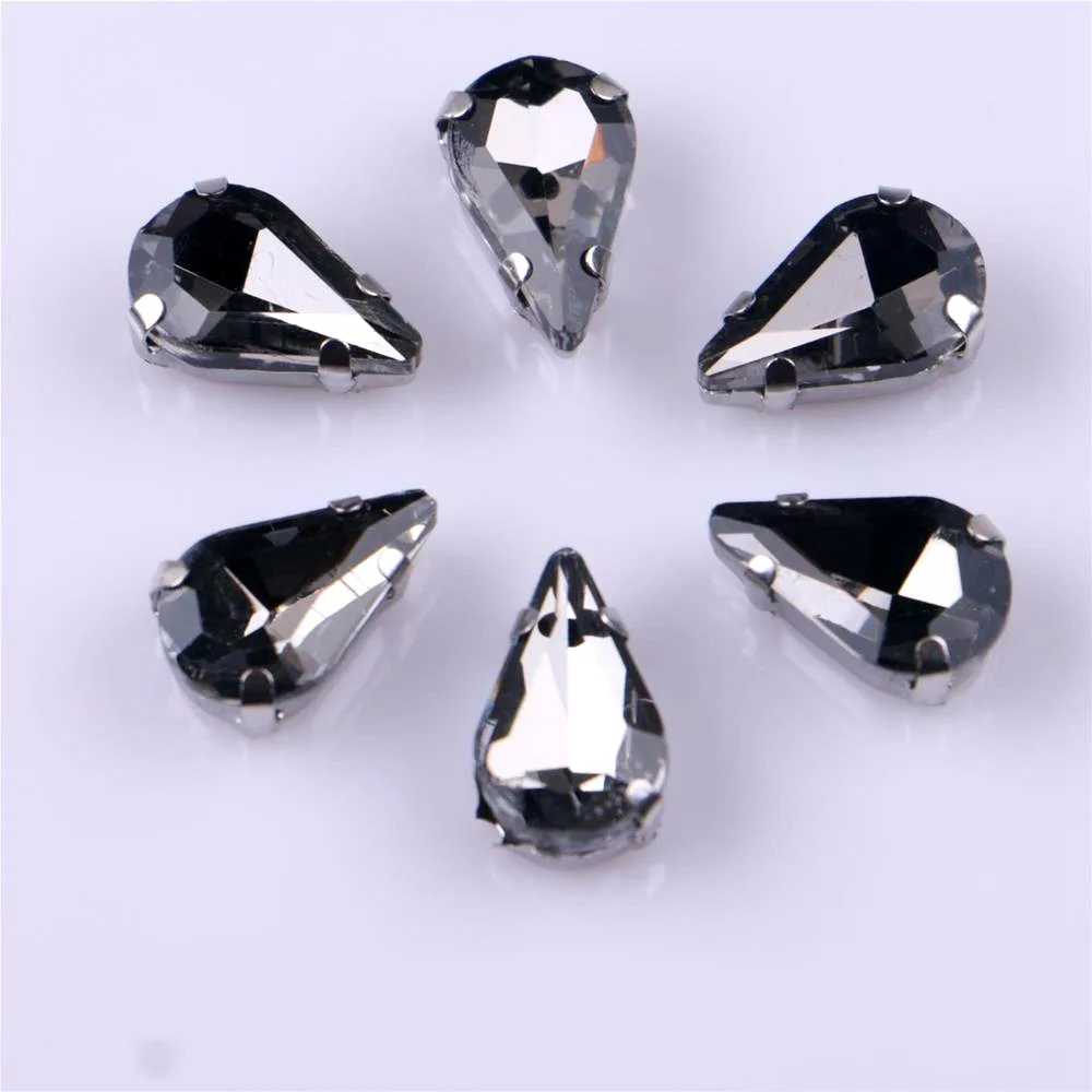 Sew On Rhinestones Narrow Teardrop Glass Rhinestones With Claw Sew On Stone Strass Diamond Silver Metal Base Crystals For Needlework 20 pcs/pack