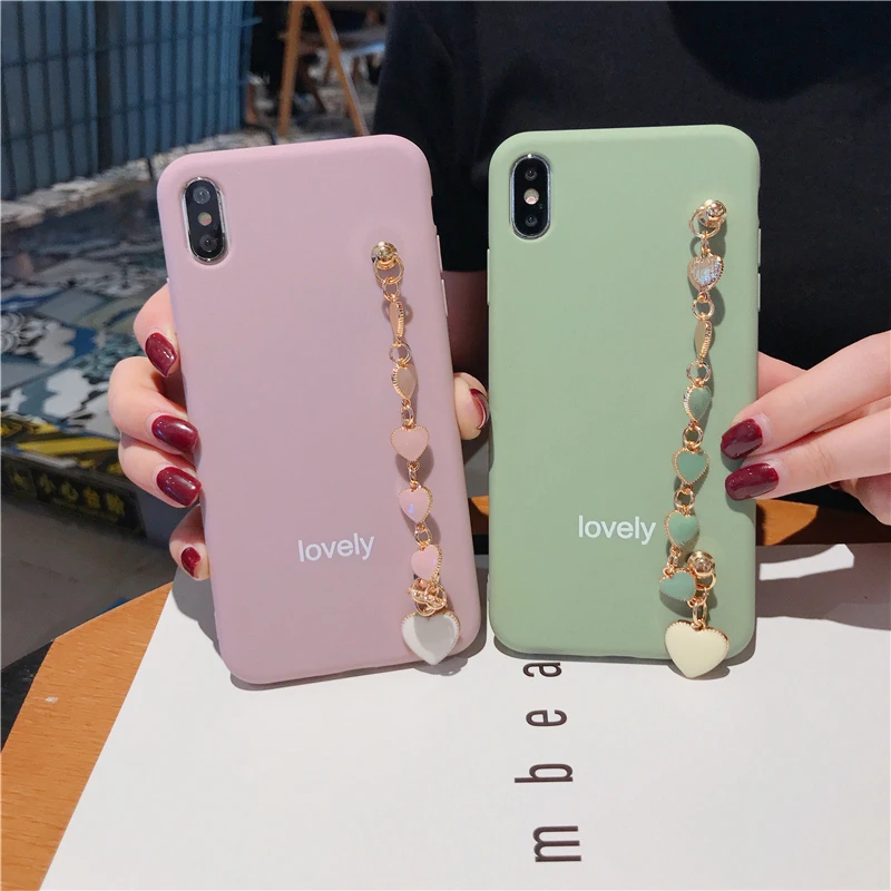 

The New Simple Solid color Anti-fall Bracelet belt lovely For iphone 6 6S 7 7plus 8 8Plus iphone X XR MAX Case Cover Phone Case