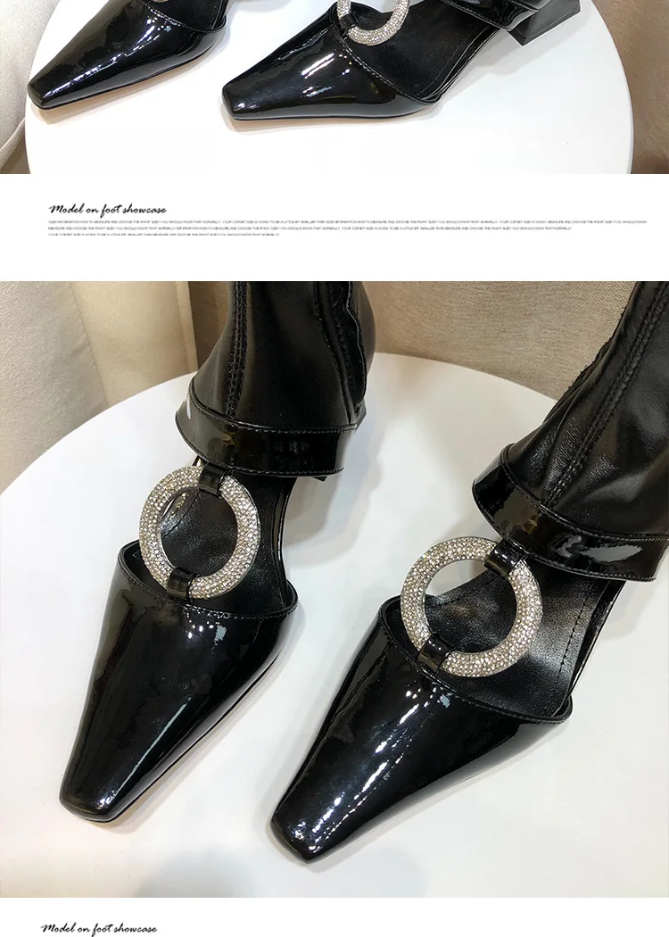 Женские ботфорты со стразами; Botines Mujer; обувь на среднем каблуке; Botas Mujer; эластичная Роскошная обувь; Bota Feminina; женская обувь; zapatos De Mujer