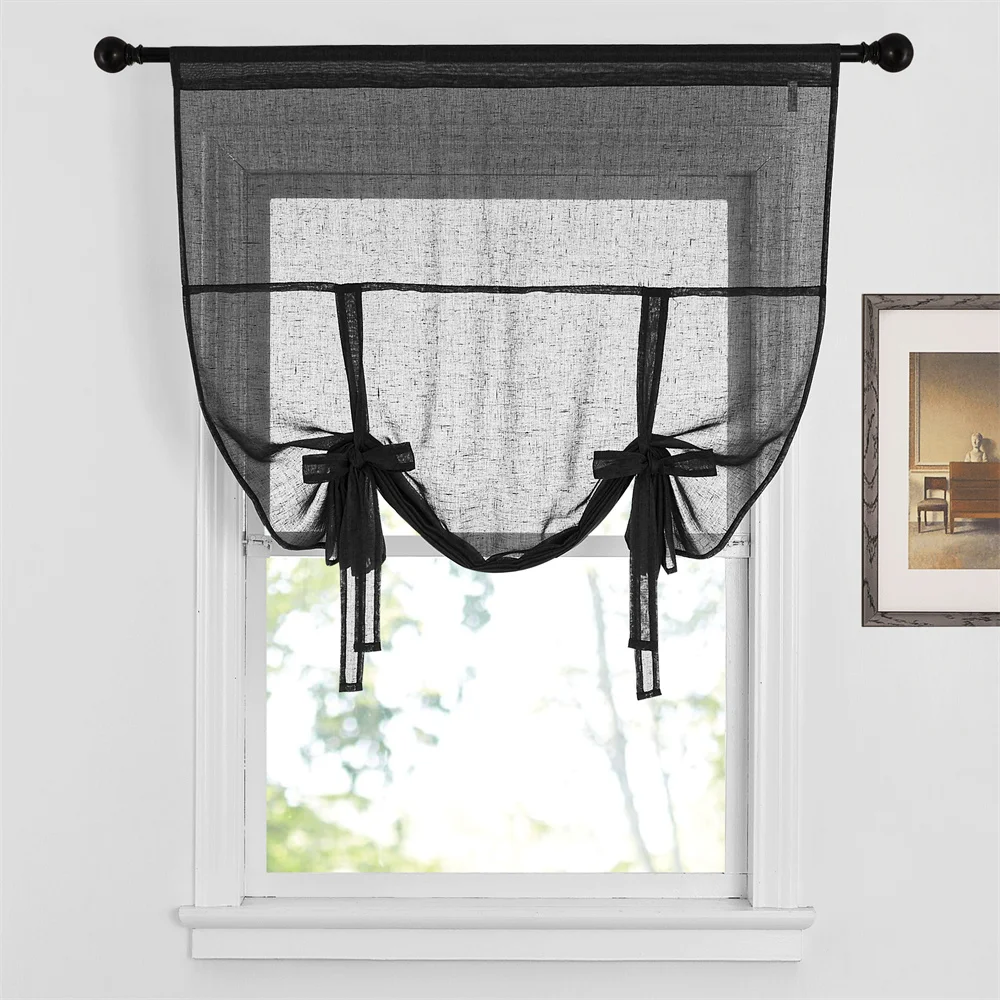 NICETOWN 1PC Tie Up Shade Rod Pocket Sheer Curtain Modern Solid European and American Style for Kitchen Small Window 