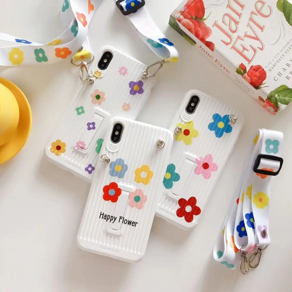 

Cute simple floral Crossbody silicone phone case for new iphone XS MAX case for iphone X XR 6 6S 7 8 plus chain Holder cover 6.5