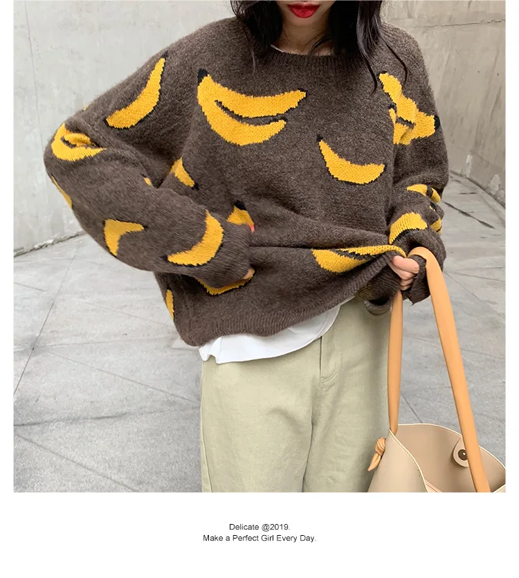 Gplus Женская трикотажная куртка с круглым вырезом, свитер с бананом, корейский стиль, пуловер для женщин, большие размеры, рождественские свитера Sweterki Damski