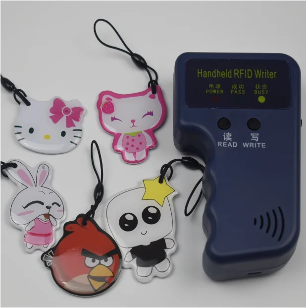 

125Khz Handheld RFID Reader Writer ID Card Keyfob Duplicator Copier + 3pcs Writable T5577 Epoxy Keys + 5pcs T5577 keyfobs