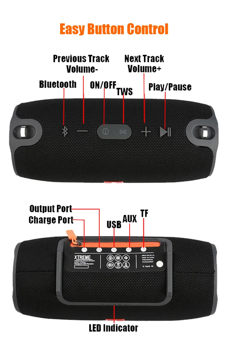 Портативный bluetooth-динамик 20 Вт Беспроводная колонка для басов влагостойкая уличная Колонка поддержка AUX TF USB Сабвуфер стерео громкий динамик