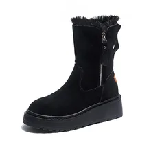 Кожаные теплые женские ботинки в Корейском стиле; сезон осень-зима; Новые повседневные зимние ботинки на плоской подошве с рифленой подошвой; женская обувь