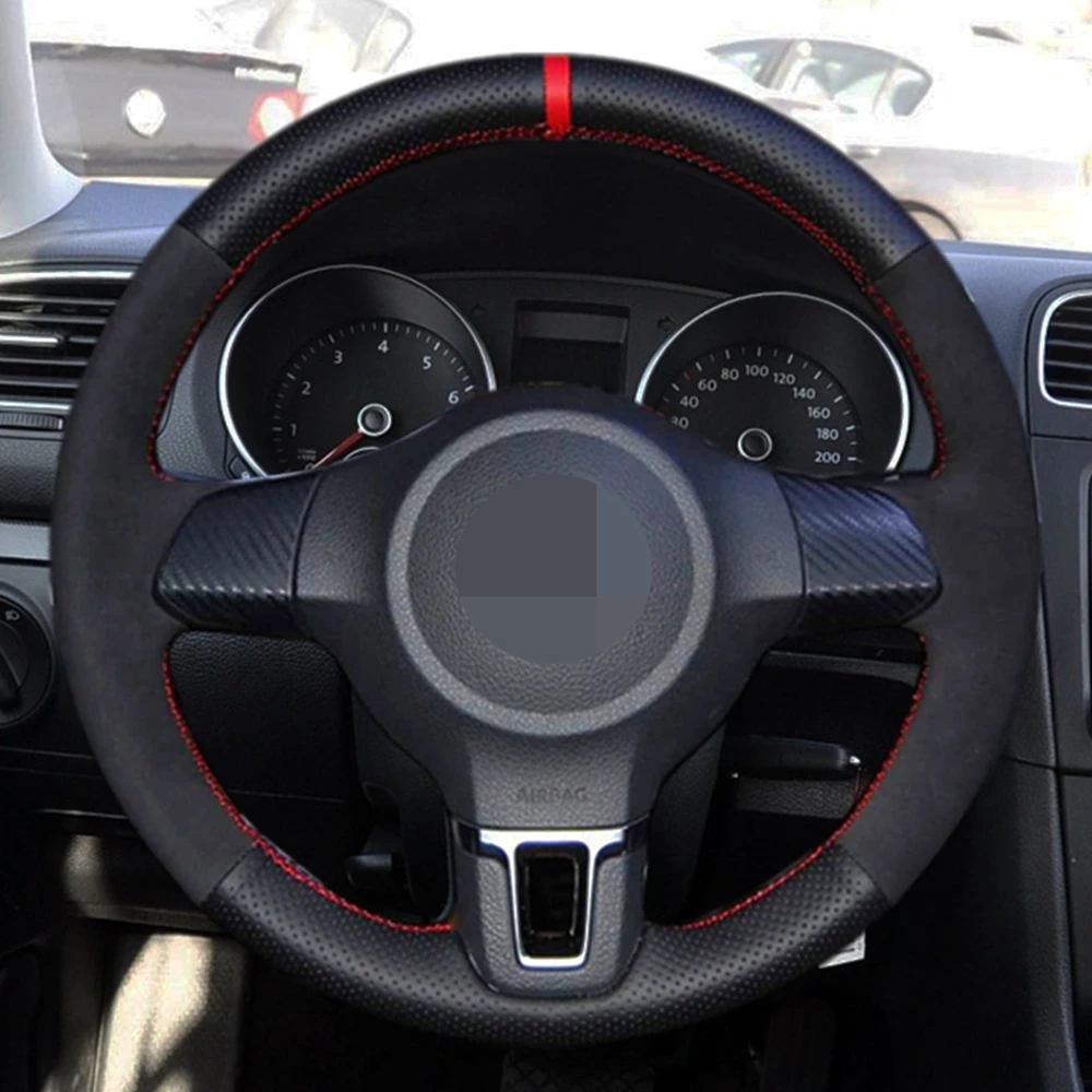 Чехол рулевого колеса автомобиля DIY черная замша из натуральной кожи для Volkswagen Golf