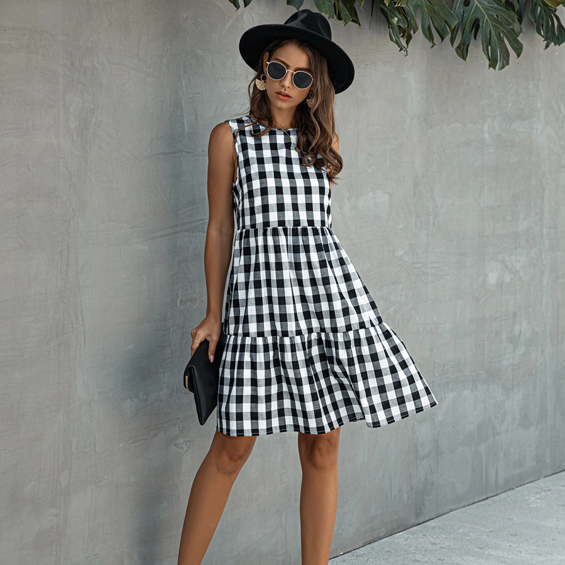 blue and white plaid dress