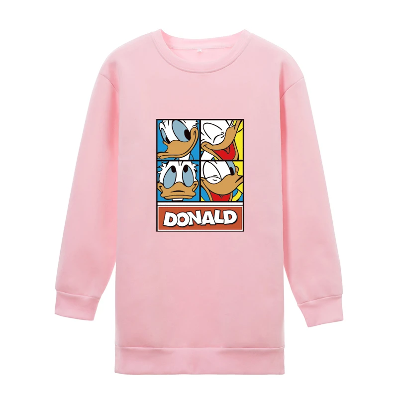 Женская Длинная толстовка с капюшоном, пуловер с Дональдом Даком, Kawaii, Харадзюку, худи, туники, негабаритная толстовка с капюшоном, милая мультяшная,, хит