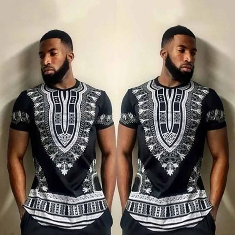 Мужская футболка с принтом Rihce Bazin в африканском стиле, модный дизайн, летняя футболка с коротким рукавом, повседневная одежда, топ, африканская рубашка, платье для мужчин - Цвет: Black