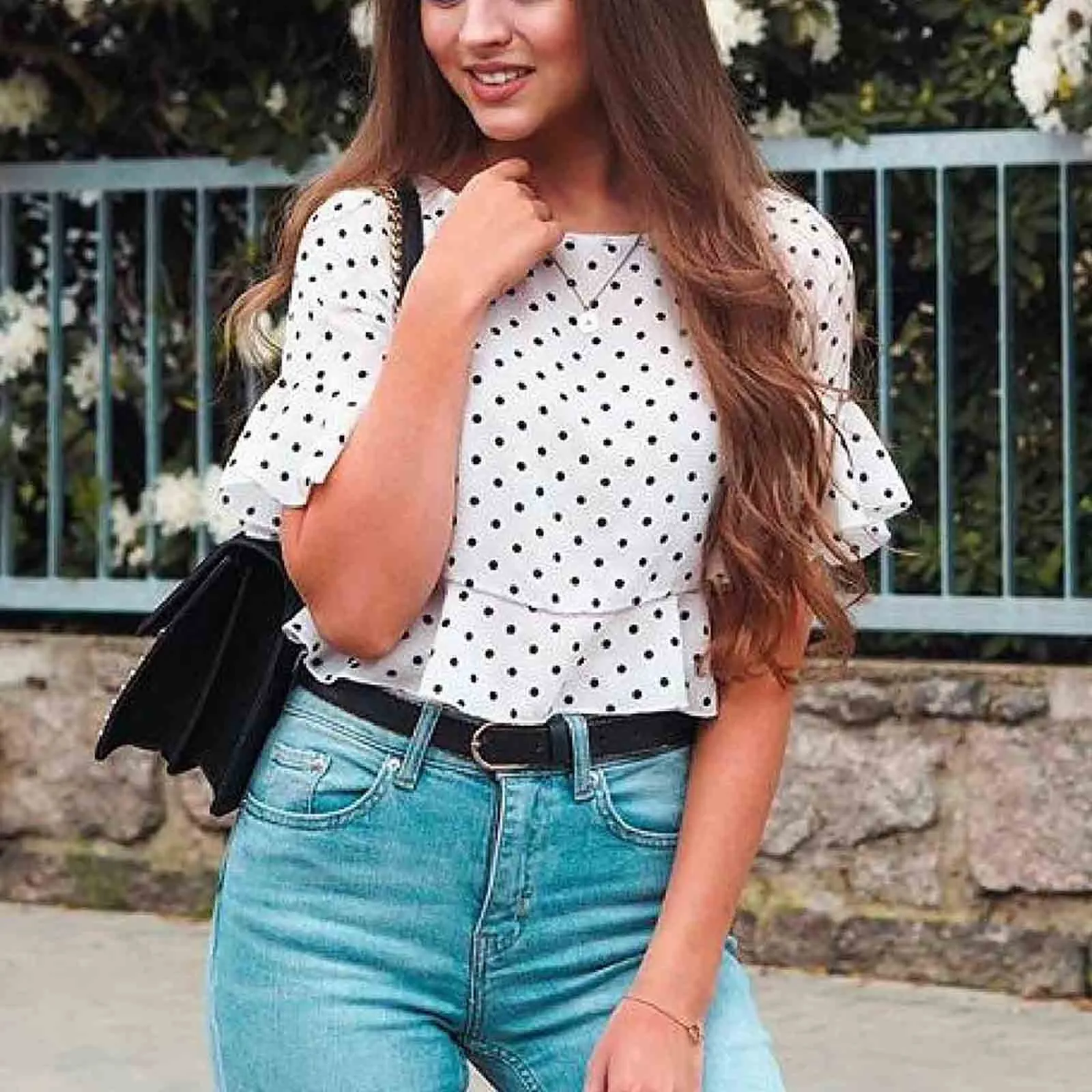 Fashion Shirts For Women Clothing 2021 Women's Fashion Polka Dot Print Ruffle Blouses Short Sleeve Chiffon Shirt#g30 1