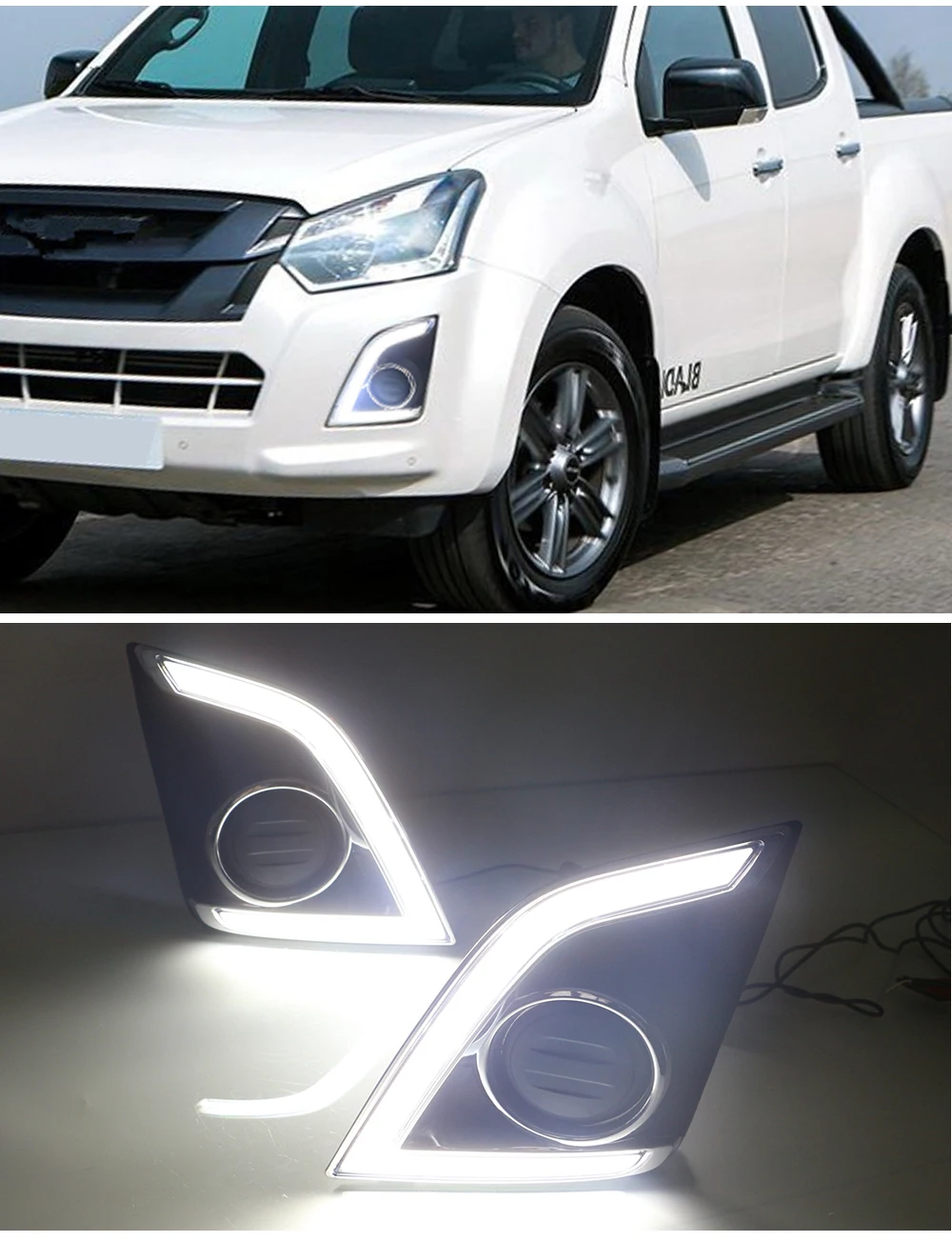 1 مجموعة LED سيارة ضوء الجري النهاري دي أر إل الضباب مصباح ل ايسوزو D-ماكس Dmax 2016 2017 2018 رافعة شاحنة خفيفة لنقل السلع مع إشارة صفراء