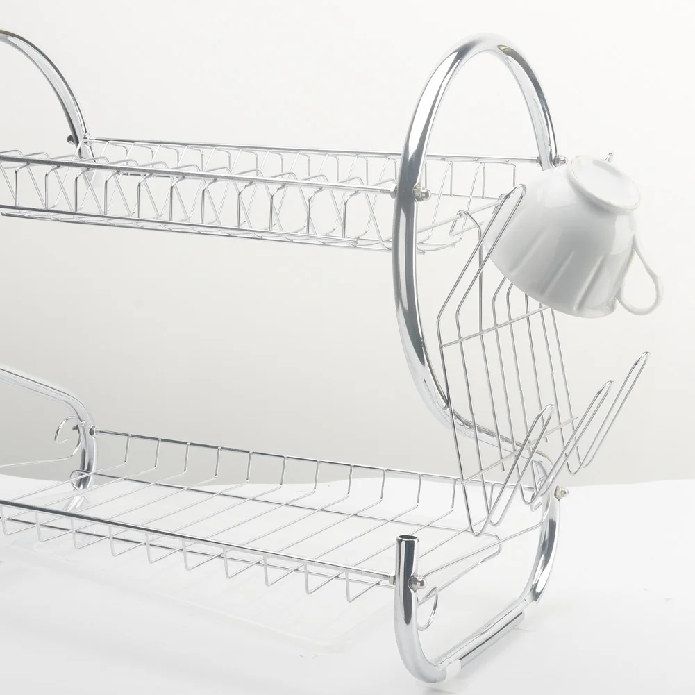 2 Tier Iron Chrome Dish Drainer Drying Rack Removable Rust Proof Utensil Holde For Kitchen Counter Storage Rack - Image 4