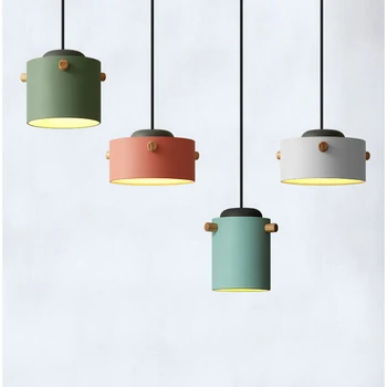 

LED Pendant Lighting Nordic Wooden Hanging Lamp Suspension Drop Lights Fixtures Kitchen Dining Room iron Art Single Head Light