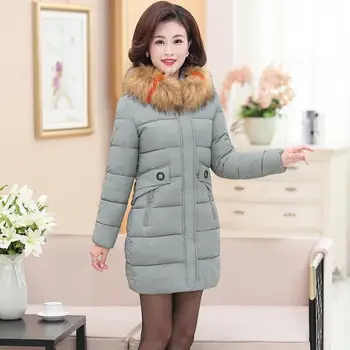 

Big fur collar winter down jacket coat female 2019 fashion hooded thick warm parka coat women long gray cotton clothes 5XL black