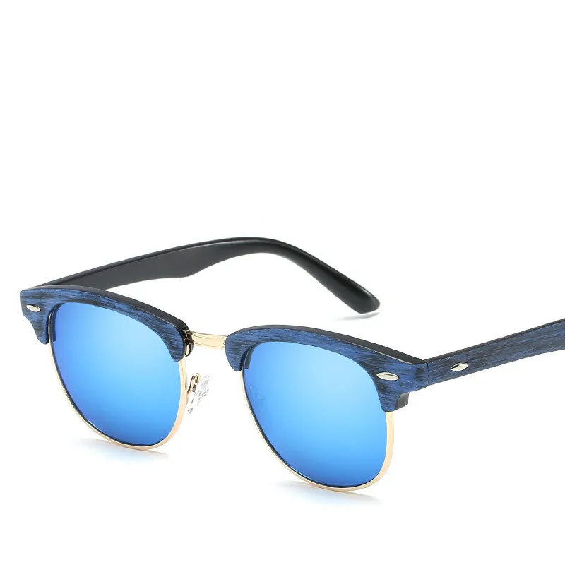 

2020 New Polarized Sunglasses Unisex Retro Wooden Striped High Quality Oval Semi-Rimless Brand Sun Glasses Female UV400