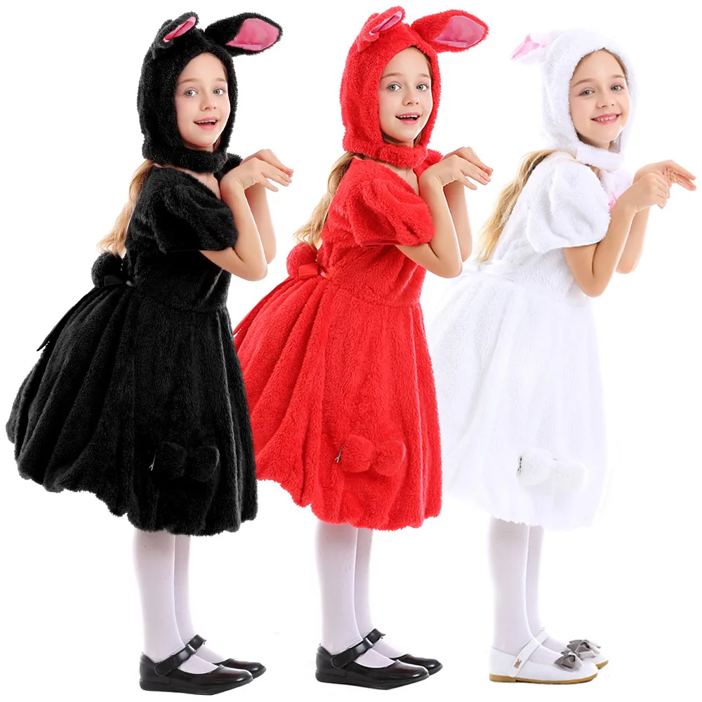 Girls Cartoon Animals Rabbit Costumes Kids Easter Bunny Dress with Hat Halloween Cosplay Costume Dress Up Outfit for Stage Party Girls Cartoon Animals Rabbit Costumes Kids Easter Bunny Dress with Hat Halloween Cosplay Costume Dress Up Outfit for Stage Party