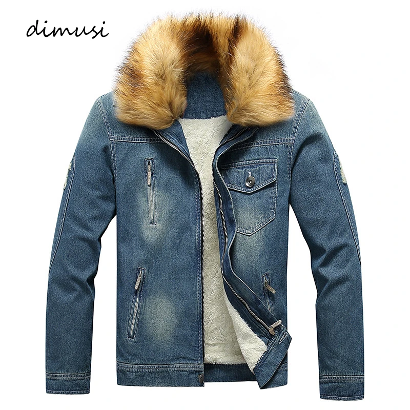 mens denim bomber jacket with fur collar