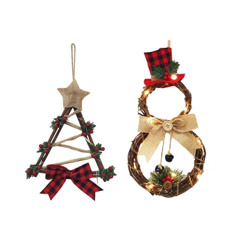 

2 Pcs Christmas Halloween LED Wreath Hanging Decoration Household Wreath Wall Door Farmhouse Decor, Round & e-Shape