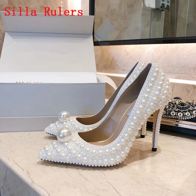 Новые модные Украшенные жемчужными бусинами туфли-лодочки женские туфли на высоком каблуке женская свадебная обувь белого цвета женская обувь zapatillas hombr