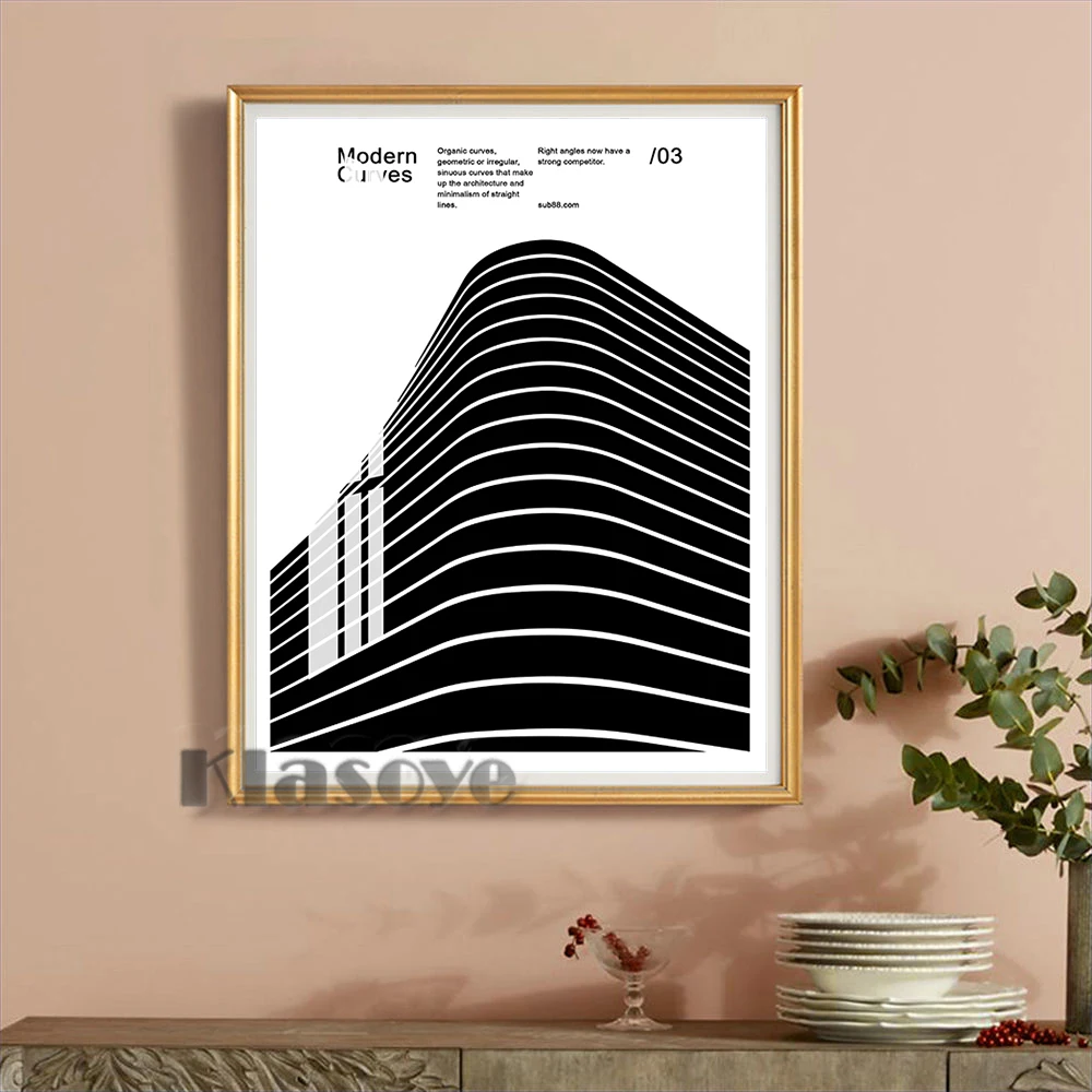 

Modern Curves Architecture Design Poster Black White Minimalist Typographic Canvas Painting Living Room Interior Wall Art Decor