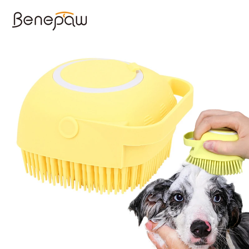 

Benepaw Shampoo Dispenser Bath Pet Brush Grooming Non Slip Hand Grip Soft Silicone Rubber Bristle Massage Dog Brush Cats Shower