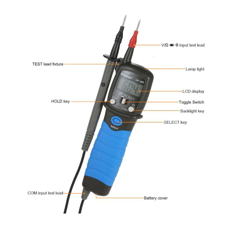 LAMEZIA DC/AC Handheld Digital Multimeter LCD Display Pen Type Voltage Meter Resistance Diode Continuity Backlight Tester
