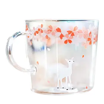 

9.47oz Japanese Style Creative Printing Glass Tea Cup Heat-Resistant Sakura Glass Tea Mug Coffee Mug Glass Mug Drinking Utensils