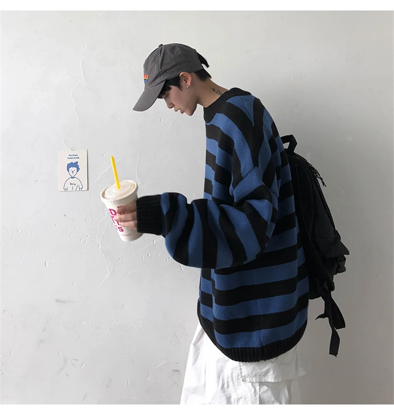 ARCSINX мужской свитер размера d, 3XL, Модный Harajuku Полосатый пуловер для мужчин, повседневный мужской свитер размера плюс, Мужской пуловер с длинным рукавом