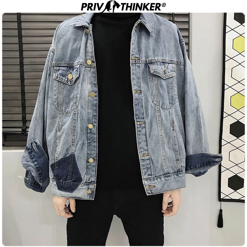 Privathinker Мужская свободная Модная Джинсовая куртка с принтом, мужская уличная куртка в стиле хип-хоп, Мужская свободная осенняя одежда, джинсовое пальто