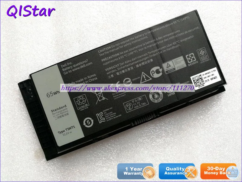 

QISTAR 11.4V 65Wh Genuine T3NT1 04GHF 823F9 0TN1K5 1C75X Laptop Battery For DELL Precision M4600 M4700 M4800 M6600 M6700 M6800