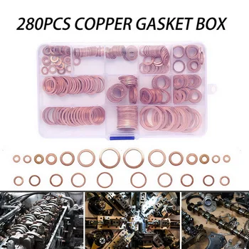 

280pcs Professional Assorted Copper Washer Gasket Set Flat Ring Seal Assortment Kit M5-M20 with Box For Hardware Accessories