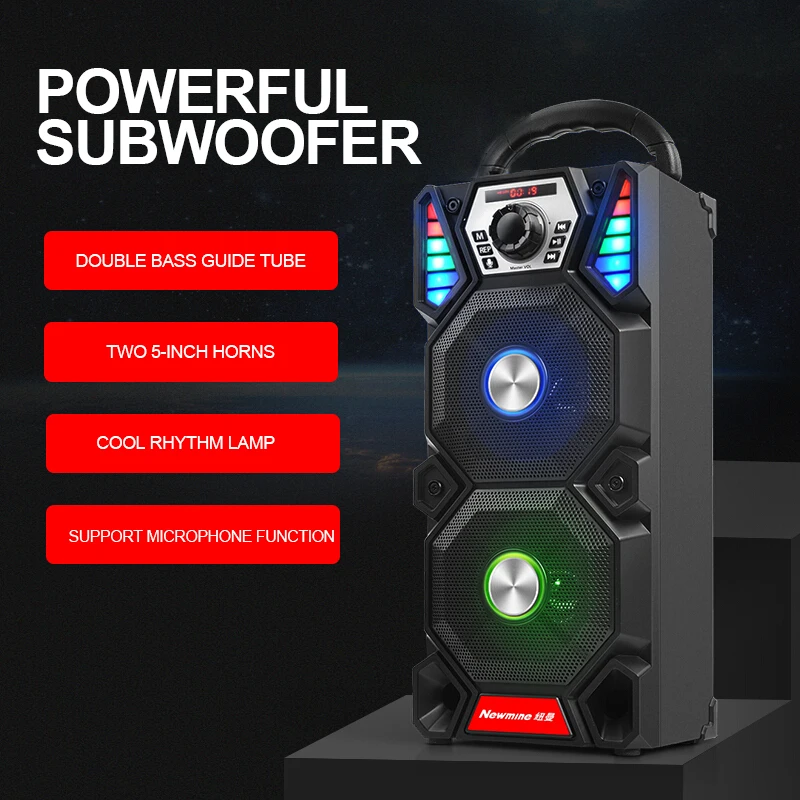  Newmine A1 Outdoor LED Light Bluetooth Speaker Wireless Support TF Card FM Mic Square Party Pull Ro - 4000179768518