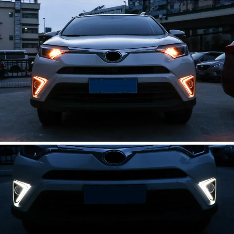 

CSCSNL 1 Set 12V ABS Car LED DRL Daytime Running Light Led Fog Lamp Cover With Trunning Yellow Signal For RAV4 2016 2017 2018