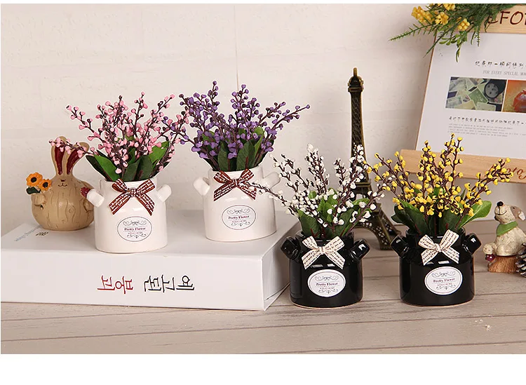 Artificial Flowers Potted Silk Plum Blossom Orchid Branch Bonsai Decorative Plant Wedding Decor With Vase 1 Set(Plants+Vase) Qw148 (5)